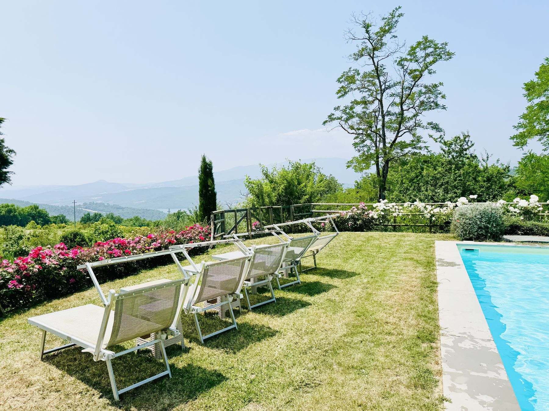 Pool mit Liegen und Außendusche